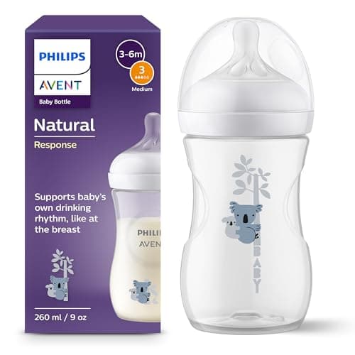 Image of Philips Avent Natural Response Baby Bottle - 260ml Baby Milk Bottle, BPA Free for Babies 1 Month+, Koala Pattern (Model SCY903/67)