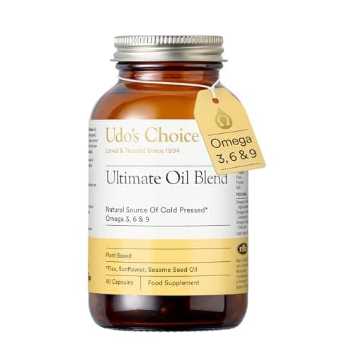 Image of Udo's Choice Ultimate Oil Blend Capsules – Vegan Omega 3 6 9 from Cold-Pressed Plant Oils – Flaxseed, Evening Primrose, Sunflower – Heart, Brain, Skin, Hormone Support – 90 Capsules – 45 Servings