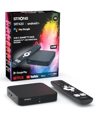 Image of STRONG SRT420 Hybrid Streaming Box Android TV + TNT, 4K, HDR, Dolby® Digital and Dolby® Digital Plus, Chromecast, Voice Assistant Google, Netflix, Disney+, Prime, WiFi, Ethernet, Bluetooth