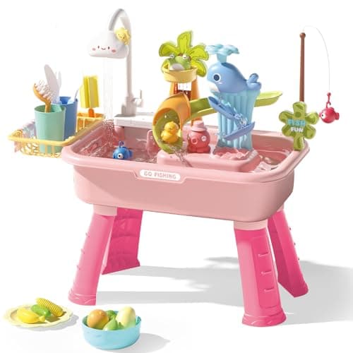 Image of Water Table for Kids, 2026 Upgraded Water Table for Toddlers 3+ with Pump, Play Sink with Running Water, Kitchen Sink for Toddlers, Fishing Game and Summer Outside Sensory Activity Pool Toys (Pink)