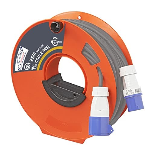 Image of Cable Reel Empty 25m Reel - Caravan and Camping Electric Hook Up Lead Cable Wire Storage - Also Great for Garden Hoses, Household Wires, Ropes a...