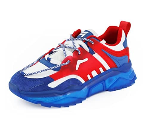 Image of Mazino Arctic Fashion Chunky Sneakers for Men - Men's Athleisure Casual Shoes, Red/Blue, 9 UK