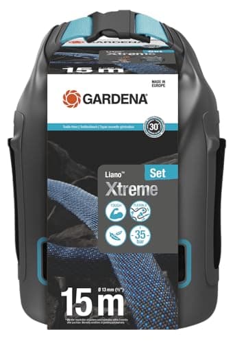 Image of Gardena Liano Xtreme 1/2 inch, 15m + bag: Extremely robust textile garden hose, for indoor water taps, with PVC inner tube, lightweight, weather-resistant (18468-20)