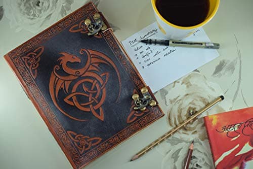 Image of OVERDOSE Vintage Celtic Griffin Double Dragon Diary with Dual C-Lock - Handmade Antique Journal | Bound leather Journal | Leather Sketchbook| Notebook Diary - 6 x 8 inches | 15 x 20 cm I A5