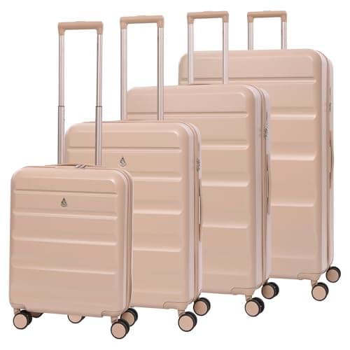 Image of Aerolite Lightweight ABS Hard Shell 4 Wheel Spinner 4 Piece Travel Luggage Suitcase Set, Cabin + Medium + Large + Extra Large (Beige)