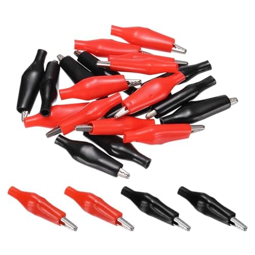 Image of sourcing map 20pcs Alligator Clips 24mm Small Steel Insulated Electrical Test Clamp Crocodile Clamps for Multimeter Laboratory Electric Battery Testing Cable Lead Clip, Red/Black