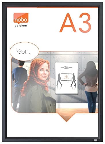 Image of Nobo A3 Poster Frame With Black Clip Frame, Wall Mountable Sign Holder, Through Corner Fixing, Mitred Corners, Impression Pro, Black, 1915581