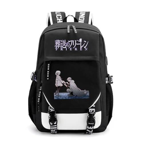 Image of Sageam Unisex Anime Frieren: Beyond Journey's End Backpack with USB Charging Port Laptop Daypacks Black School Bag for Men Women