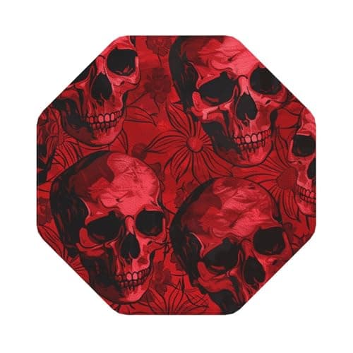 Image of Red Skulls Printed Coasters for Drinks, Leather Coaster Sets of 4, Funny Coffee Cup Coaster, Absorbent Coaster for Home and Office Kitchen Bar Octagon