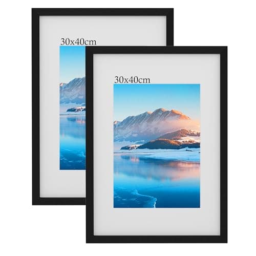 Image of 30 x 40 cm Frame 2 Pack,Black Wooden 12 x16 inch Picture Frame, 30x40 cm Photo Frame with Plexiglass, Wall-Mounted 30x40 cm Poster Frame, Photo Frame for A4 Print, Bedroom and Living Room Decoration