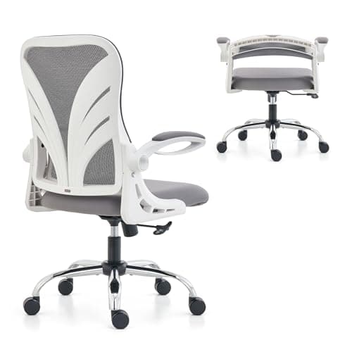 Image of HOLLUDLE Ergonomic Office Chair with Foldable Backrest, Computer Desk Chair with Flip-up Armrests, Mesh Lumbar Support and Tilt Function Big and Tall Office Chair, White