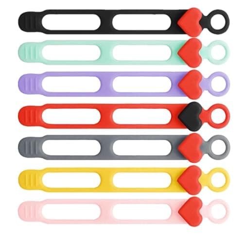Image of Silicone Cord Organizer, Silicone Cord Ties - 7X Heart-Shaped Reusable Cable Management Organizer | Reusable Cable Ties, Versatile Cable Ties Wrap