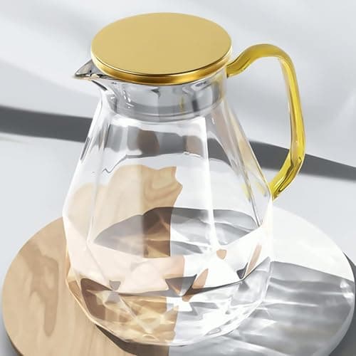 Image of DUJUST Glass Pitcher with Stainless Steel Lid [68 oz], Elegant Diamond Design Water Pitcher with Handle, Decoration for Room