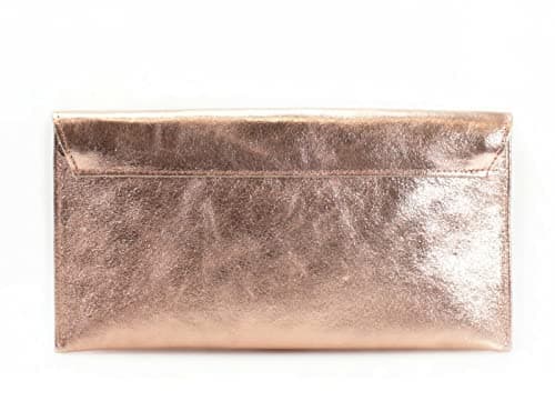 Image of 00 Women's Real Leather Envelope Clutch Evening Bag Ladies Suede Shoulder Handbag Metal Zip Closure Bag Ladies Party Handbag Women Hangout Shoulder Bag (Rose Gold (Real Leather))