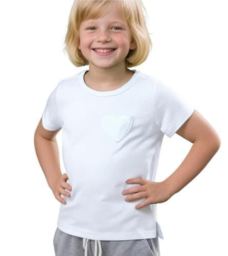 Image of Beganly Girls Short Sleeve T-Shirts Toddler Cotton Casual Tops Kids Love Heart Pocket Crew Neck Tees White 100