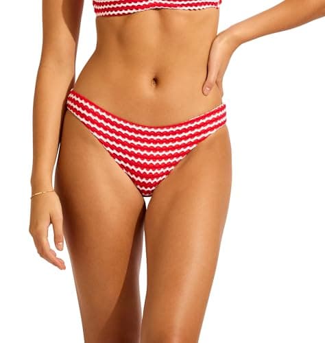 Image of Seafolly Women's Hipster Pant Bikini Bottoms, Mesh Effect Chilli Red/White, 12
