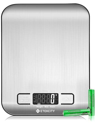 Image of Etekcity Digital Kitchen Scales, Professional Food Weighing Scales with Premium Stainless Steel, Backlit LCD Display, Incredible Precision up to 1 g (5 kg Maximum Weight), Silver