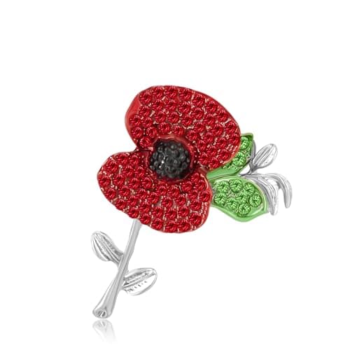 Image of QUKE Poppy Brooches Pins Cubic Zirconia Crystal Rhinestone Poppy Badge Lapel Pins for Women Men Silver Plated