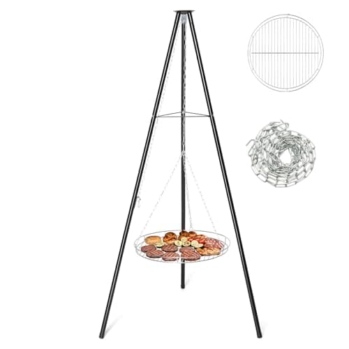 Image of Bonnlo Campfire Tripod Grill - Portable Fire Pit BBQ without Fire Bowl - for Outdoor Camping BBQ, Black