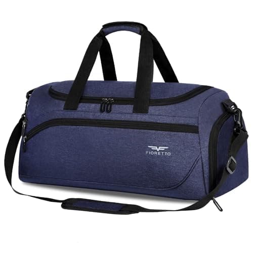 Image of FIORETTO 50L Mens Sports Gym Bag with Wet Pocket & Shoe Compartment,Travel Duffle Bag Overnight Bag with Padded Shoulder Strap, Water-Resistant Sports Holdall for Swimming, Basketball Navy