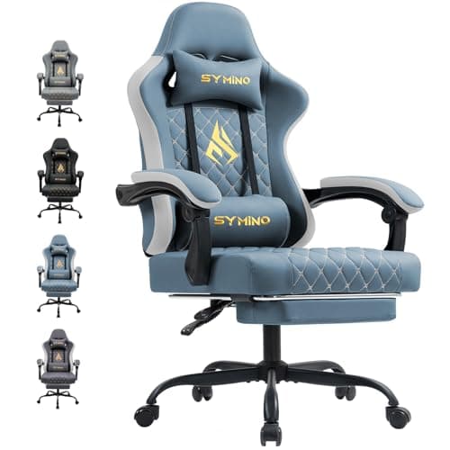 Image of Symino Gaming Chair with Footrest, Computer Ergonomic Video Game Chair, Adjustable Swivel Task Chair with Lumbar Support, PC Chairs, Office Chair PU Leather, Blue