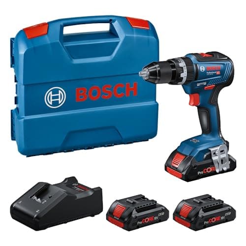 Image of Bosch Professional 18V System GSB 18V-55 Cordless Combi Drill (Brushless Motor, 55 Nm, 1,750 RPM, incl. 3X 4.0 Ah ProCORE Batteries, Charger GAL 18V-40, in L-Case)