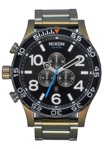Image of NIXON 51-30 Chrono. 100m Water Resistant Men’s Watch (XL 51mm Watch Face/ 25mm Stainless Steel Band), Black Sunray/Surplus, One Size, 51-30 Chrono