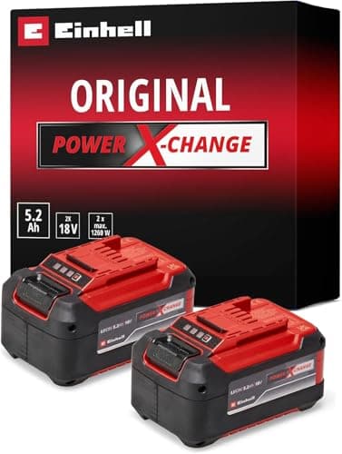 Image of Einhell 18V 5.2Ah Lithium-Ion Battery Twin Pack Power X-Change, 2 x 5.2Ah Batteries, Universally Compatible With All Einhell PXC Power Tools And Garden Machines