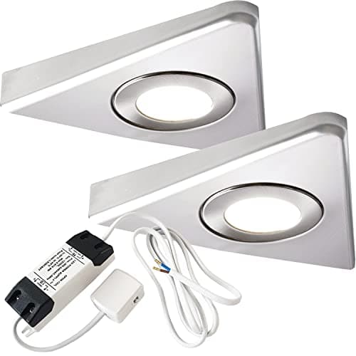 Image of Modern Triangle Under Cabinet Kitchen Light & Driver Kit - Smooth Diffused LED - Slim Pyramid Worktop - Low Profile Surface Mounted (2X & Driver, Warm White LED, Brushed Nickel Bezel)
