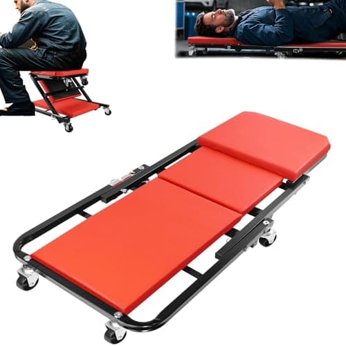 Image of Mechanics Creeper Seat, 2-in-1 Folding Car Creeper and Seat, 36 Inch Length Padded Mechanics Creeper Stool with Soft Cushion and Wheels, Rolling Seat Garage Workshop Crawler,150kg Load Capacity