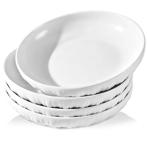 Image of Houbobo Pasta Bowls, 8 Inch Large Ceramic Salad Bowls Soup Bowls, Wide White Serving Plate for Pasta, Salad, Dessert, Pizza, Fruit, Noodle, Set of 4, Microwave and Dishwasher Safe