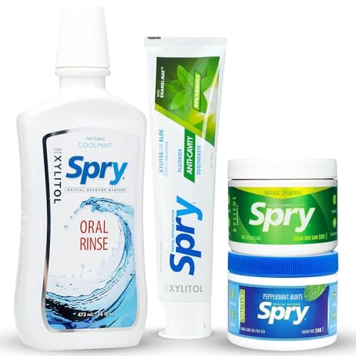 Image of Spry Total Dental Health Kit, All Day Oral Care Kit Including Xylitol Sugar Free Gum, Candy Mints, Oral Rinse and Spearmint Toothpaste with Xylitol