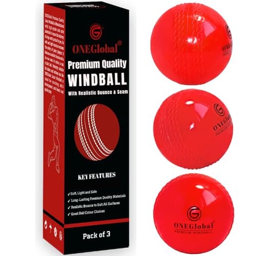 Image of ONEGlobal Premium Windball Soft Cricket Ball | Durable, Embossed Seam, True Bounce & Swing | Wind Ball Cricket Balls for Outdoor & Indoor Practice, Coaching, Garden & Beach Games (3-RED)