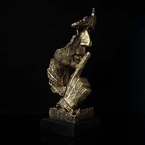 Image of fazhongfa Ponder Statue-Silence is Gold Abstract Art Statue Modern Home Ornament Creative Resin Sculpture Ornament Study Office Shelf Table Decoration (Gold)