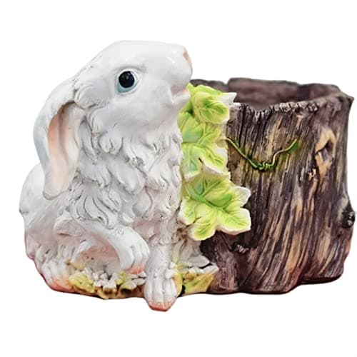 Image of VOLGUT Rabbit Shaped Flower Pot Succulent Planter with Bunny Statue Resin Flower Pot Creative Flowerpot Desktop Decoration for Office House Balcony Landscape (Color : B)