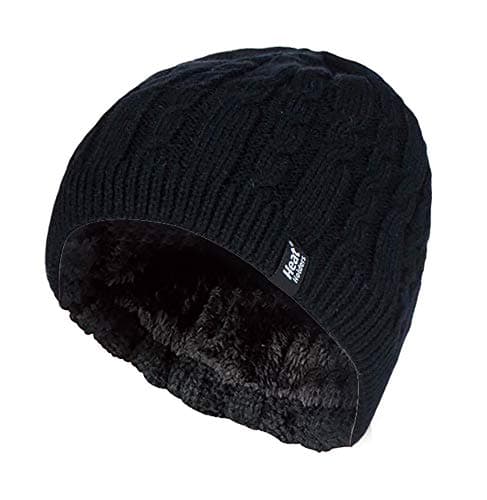 Image of HEAT HOLDERS - Womens Ribbed Cable Knit Fleece Lined Thermal Winter Knitted Beanie Hat (One Size, Black (Alesund))