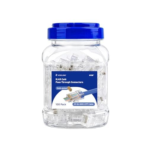 Image of VCE Cat6 RJ45 Connectors Pass Through 100 Pack, UL-Listed Ethernet Plugs Gold-Plated for Cat6/Cat5/Cat5e UTP Solid & Stranded Network Cable