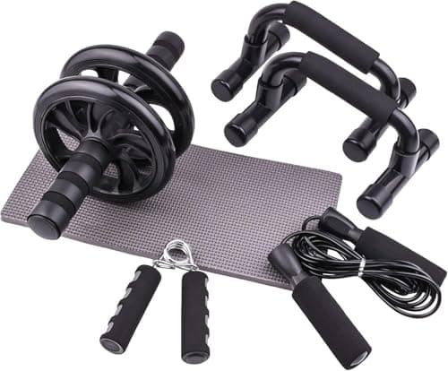 Image of 5-IN-1 Ab Roller Wheel Set With, 2 Push-up Bars, Skipping Rope, Hand Grip And Knee Pad, Fitness Workout At Home Gym, Multi-functional Sports Equipment (Black)