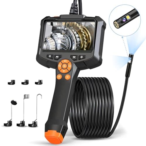 Image of Dual Lens Endoscope Inspection Camera, AOPICK 4.3'' IPS Screen 1080P HD Handheld Borescope Inspection Camera with 8 LED Lights, IP67 Waterproof Portable DrainCamera with 16.5ft Semi-Rigid Cable
