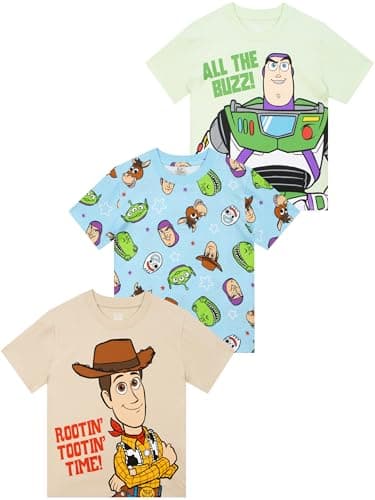 Image of Disney Buzz and Woody Toy Story Tshirt 3 Pack, Woody, Bullseye and Buzz Lightyear Multipack Boys T Shirts, Boys Clothes, Multicolour 4-5 Years