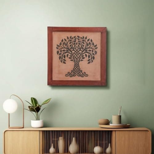 Image of Ajuny Tree of Life Carving Wall Art Decorative Paintings Framed Ready to Hang Paintings Framed for Living Room Bedroom Hallway and Stairs Home Office Decor - 39.4 x 39.4 CM