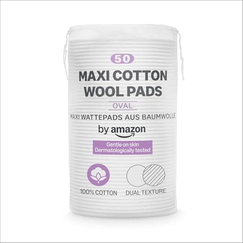 Image of by Amazon Maxi Cotton Wool Pads, Dual Texture, 100% Cotton, 50 Pads