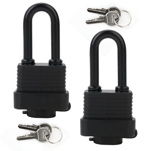 Image of Weatherproof Padlock with Key, 2 Pack 30mm Outdoor Heavy Duty Long Shackle Pad Locks Laminated Steel with Weatherproof Cover Anticut for Garden Garage Gate Fence Marine Shed Yard School Safety