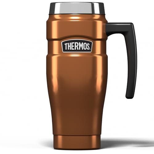 Image of Thermos Stainless King Copper Travel Mug (470ml), Reusable Insulated Stainless Steel Coffee Cup for Hot or Cold Drinks, Vacuum Sealed Water Flask with a Leak-Proof Lid, 7hr Hot/18hr