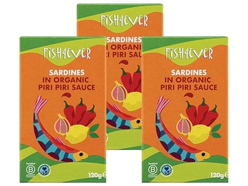 Image of Fish 4 Ever | Sardines in Organic Piri Piri Sauce – Sustainably Fished in Portugal, Canned in Spicy Organic Sauce, High in Omega-3, Clean Ingredients, Ready-to-Eat Tin Fish|120g (Pack of 3)