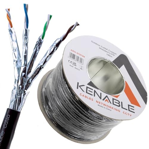 Image of kenable External Shielded CAT6A Ethernet Cable S/FTP Outdoor Copper Network Lead Reel 100m Black