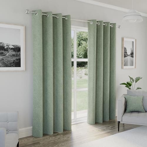 Image of Enhanced Living Austin Sage Green Blackout Curtains for Living Room - 90x72 inch (229x183 cm) - Textured Linen Look Eyelet Curtains for Bedroom - 2 x Curtain Panels