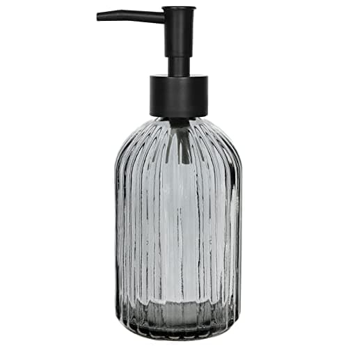Image of Topsky Glass Soap Dispenser with Black Plastic Pump, 400ml Liquid Hand Soap Dispenser, Rustproof Pump for Kitchen & Bathroom, Great for Lotions, Essential Oil, Liquid Soaps (Grey)
