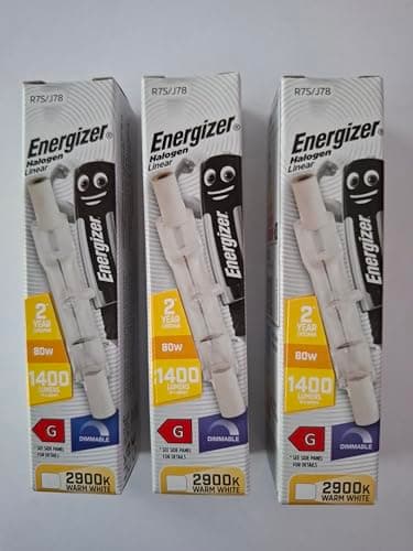 Image of Energizer R7S J78 80w Watt Linear Eco Halogen Light Bulbs Pack of 3 Warm White, dimmable Used in Security floodlights, uplighters and Floor Lamps.Pack of 3