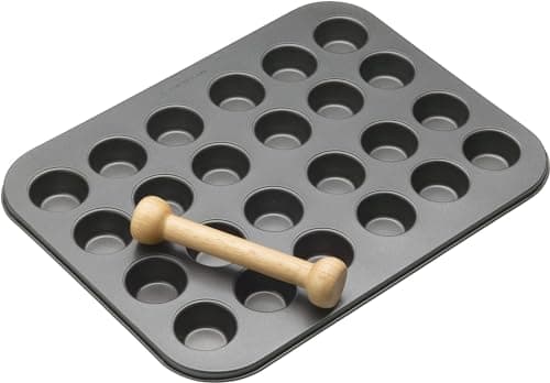 Image of MasterClass Mini Tart Tins with Pastry Tamper and PTFE, PFOA and BPA Free Non Stick, 24 Hole Mini Tart Tray, Robust 1 mm Thick Carbon Steel, 35 x 27cm (14 x 11''), Grey